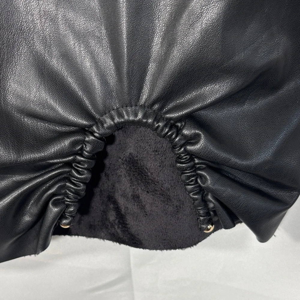 Zara Black Faux Leather Mini Skirt with Ruched Detail